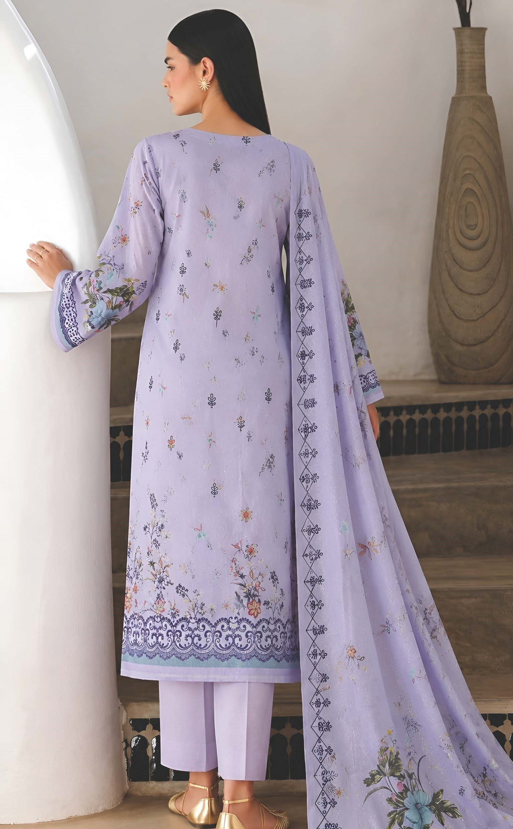 Blueberry Purple Embroidered Printed Dhanak with Chamki 3-Piece Suit– Unstitched