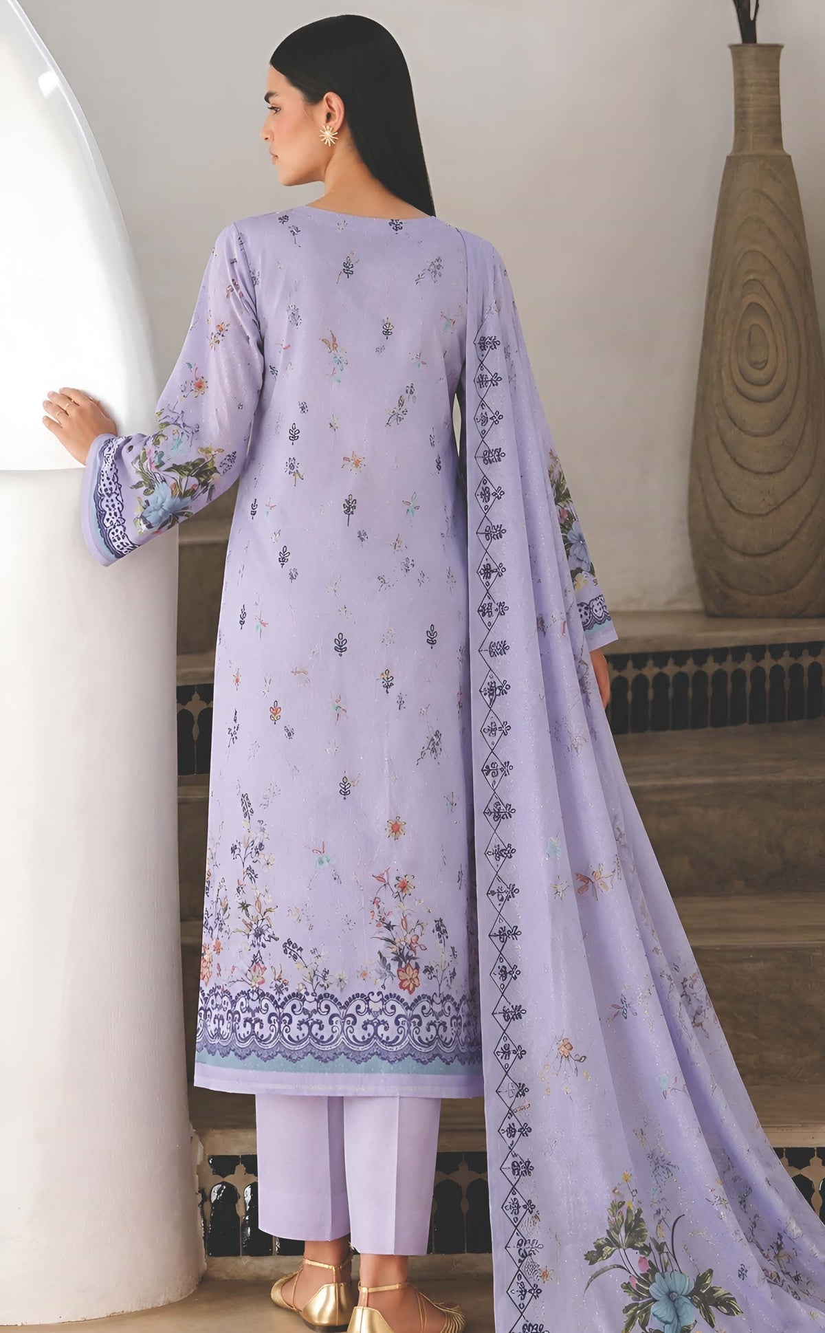 Blueberry Purple Embroidered Printed Dhanak with Chamki 3-Piece Suit– Unstitched