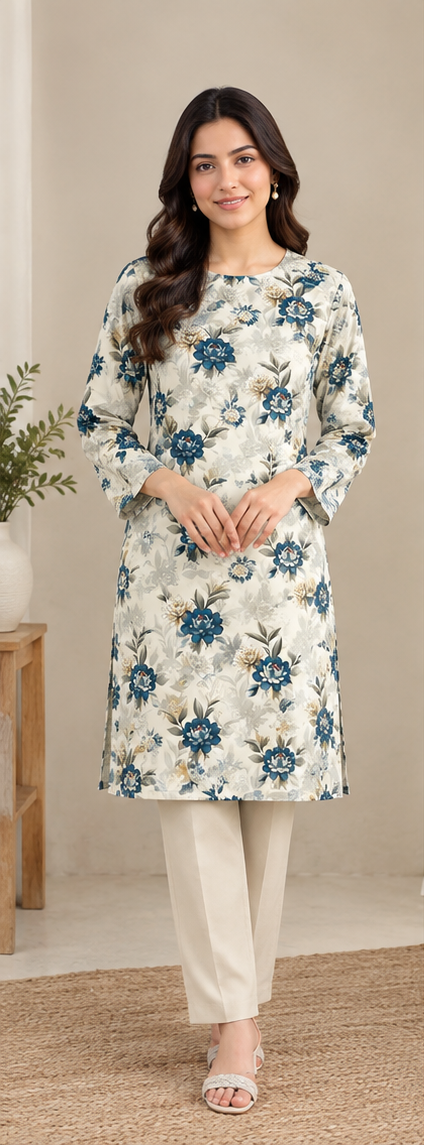 Beige Unstitched Printed Lawn 2-Piece