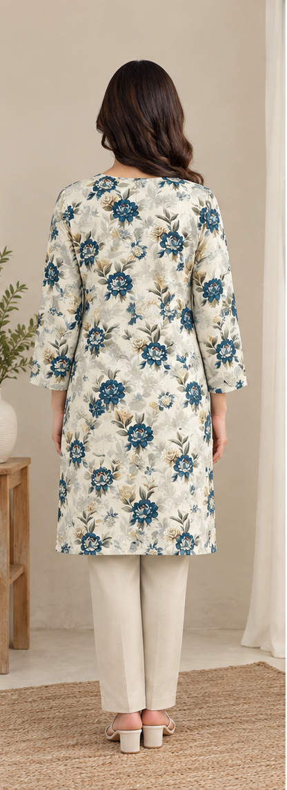 Beige Unstitched Printed Lawn 2-Piece