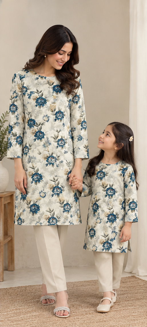 Beige Unstitched Printed Lawn 2-Piece