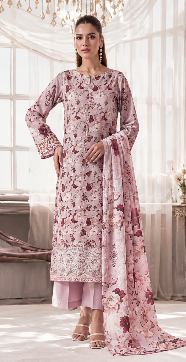 Light Purple Doria Unstitched Embroidered Digital Lawn Suit 3-Piece