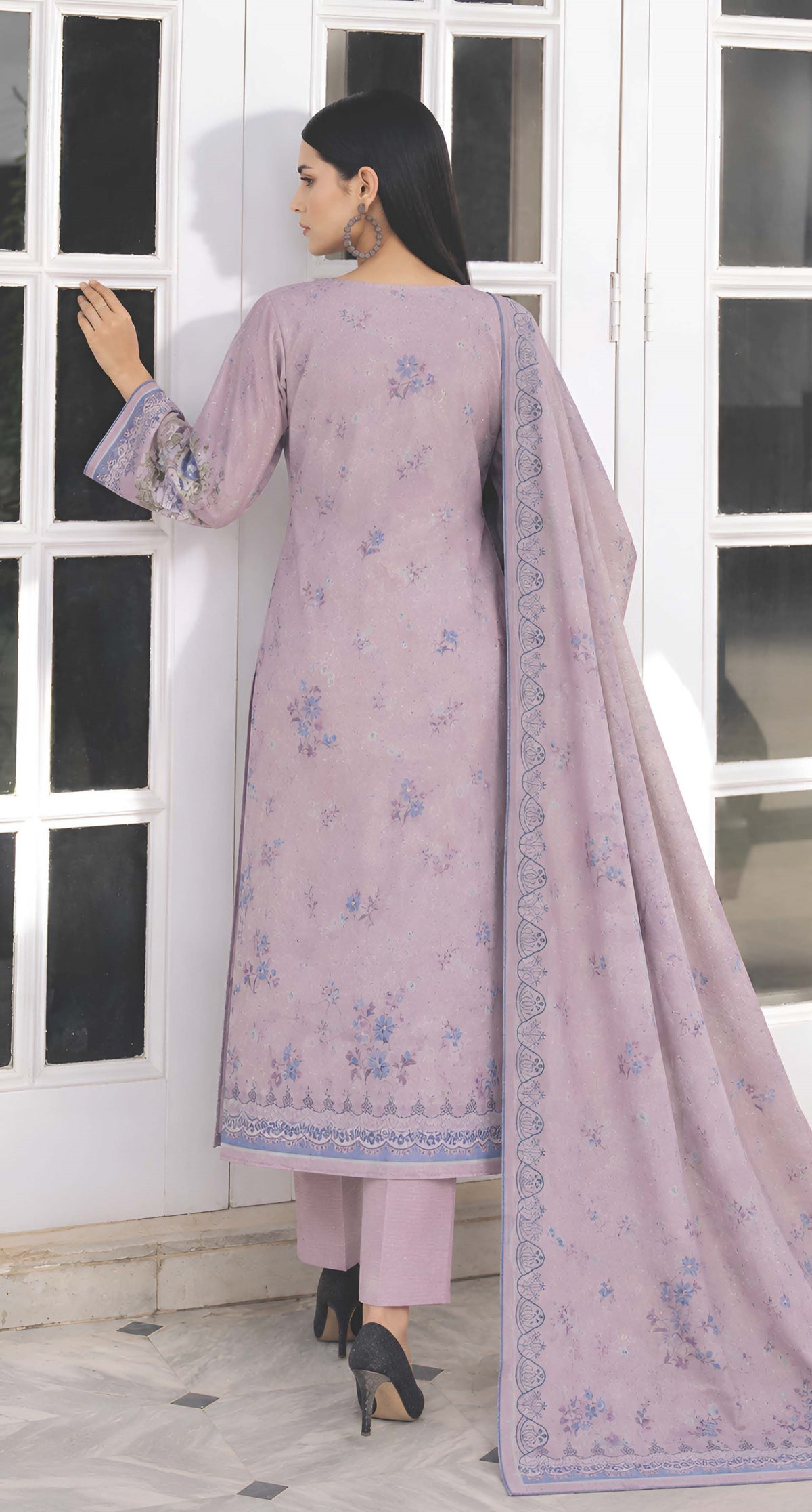 Rose Plum Embroidered Printed Dhanak with Chamki 3-Piece Suit– Unstitched