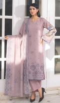 Rose Plum Embroidered Printed Dhanak with Chamki 3-Piece Suit– Unstitched