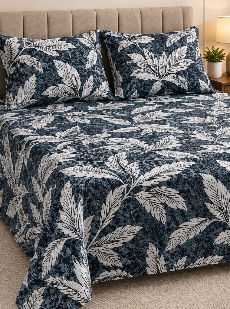 Luxury Grey Slate Leaf Crystal Cotton King Bed Set