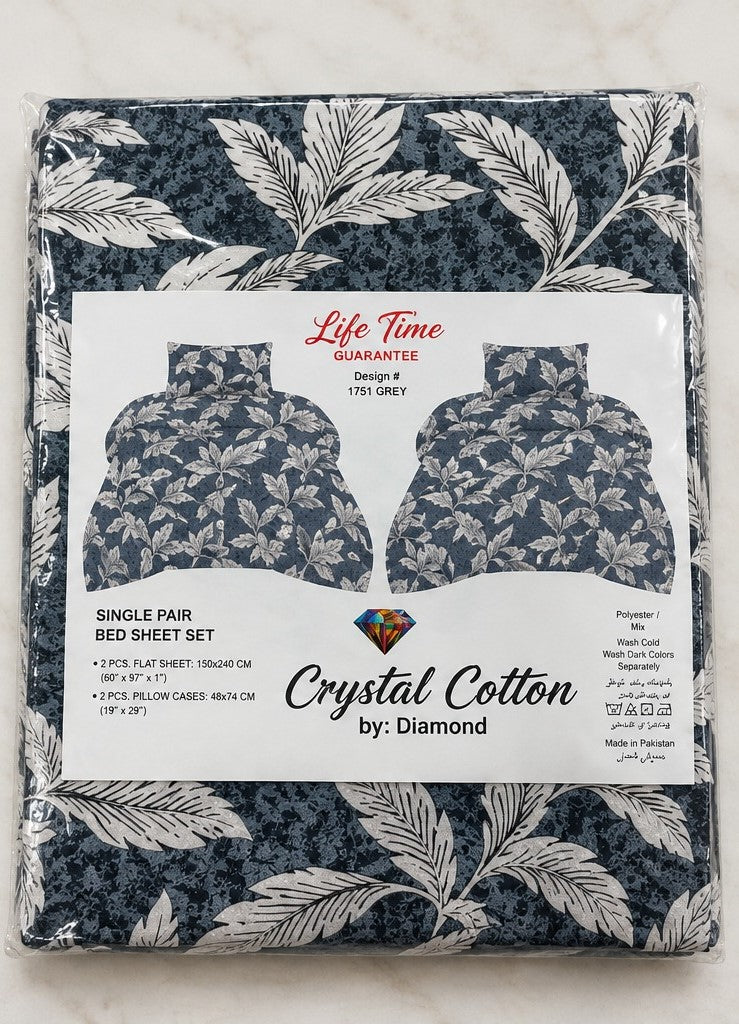 Luxury Grey Slate Leaf Crystal Cotton King Bed Set