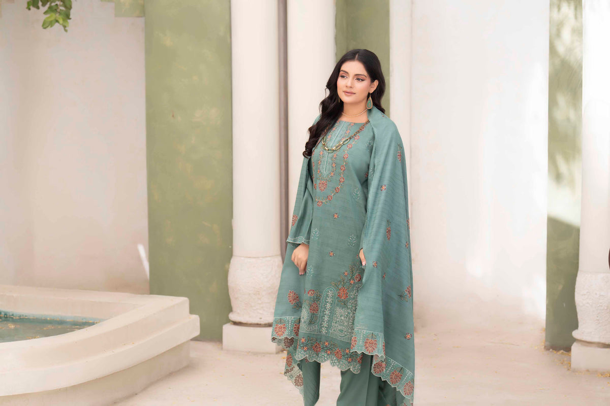 MINT GREEN LUXURY EMBROIDERED VELVET STRIPE CHAMKI SET