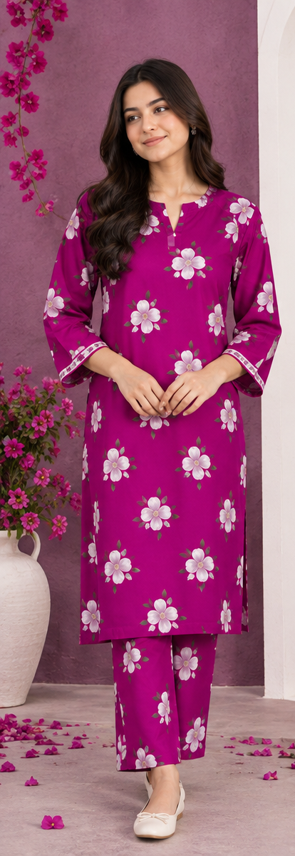 Magenta Unstitched Printed Lawn 2-Piece Suit