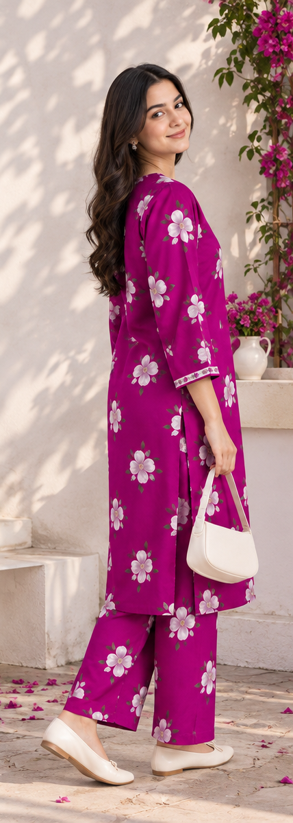 Magenta Unstitched Printed Lawn 2-Piece Suit