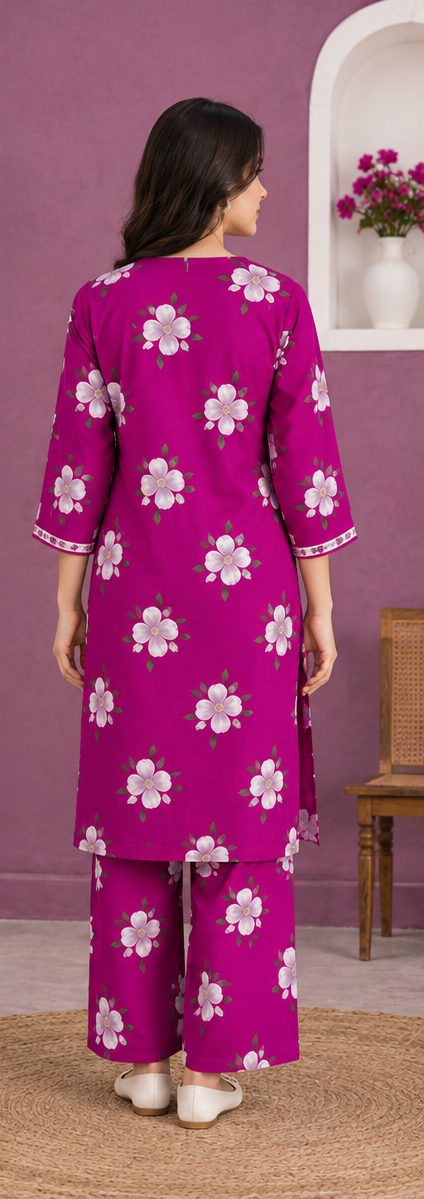 Magenta Unstitched Printed Lawn 2-Piece Suit