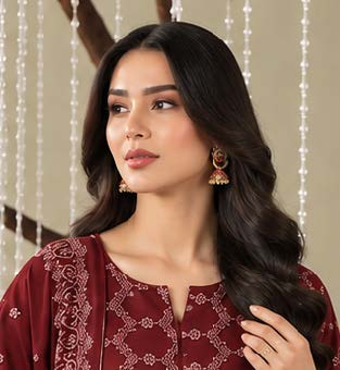 Maroon Embroidered Dhanak Chicken Kari 3-Piece Suit – Unstitched