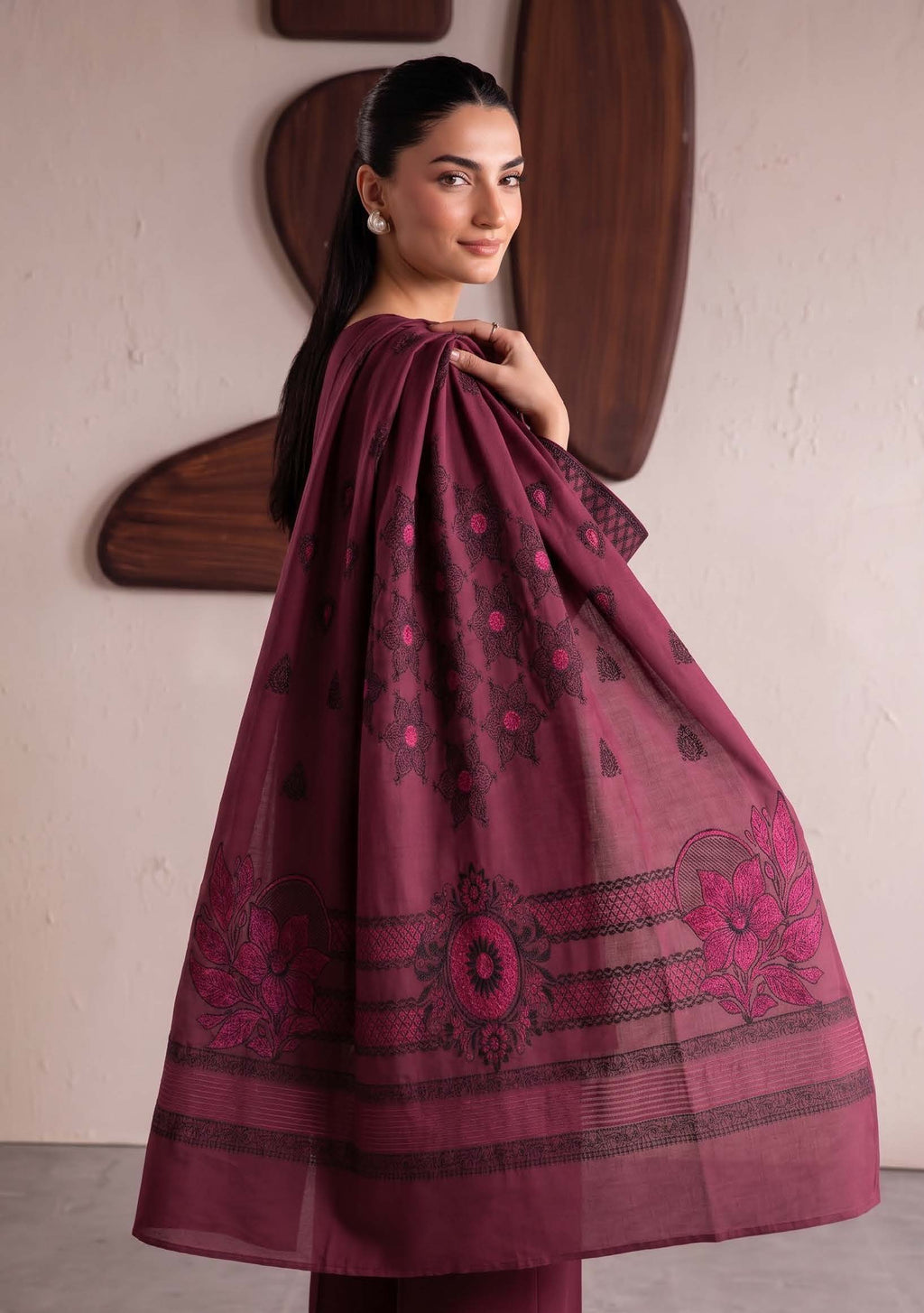 Maroon Premium Velvet Barosha 3 Piece Suit– Unstitched