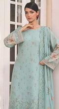 Pistachio Green Embroidered Printed Dhanak with Chamki 3-Piece Suit– Unstitched