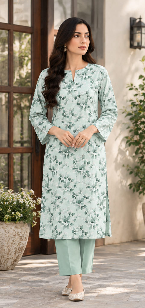 Mint Green Unstitched Printed Lawn 2-Piece Suit