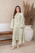 Mint Green Luxury Dhanak Suit With Velvet Shawl 3-Piece Suit – Unstitched