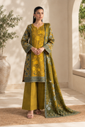 Mustard Unstitched Embroidered Linen 3-Piece