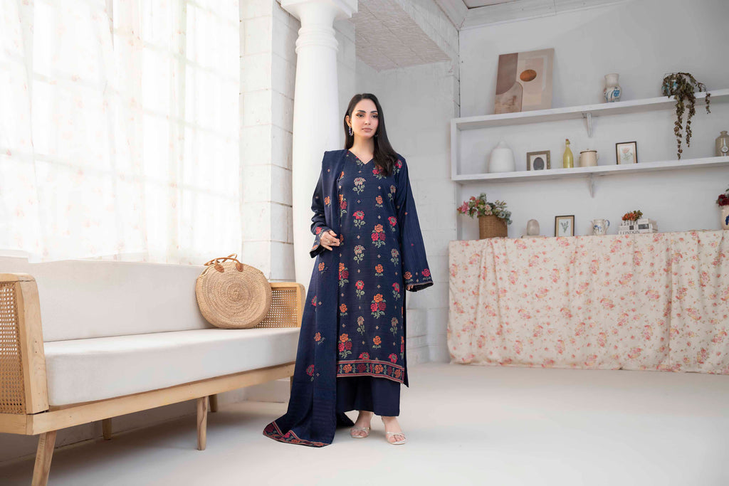 NAVY BLUE LUXURY EMBROIDERED VELVET CRYSTAL SET