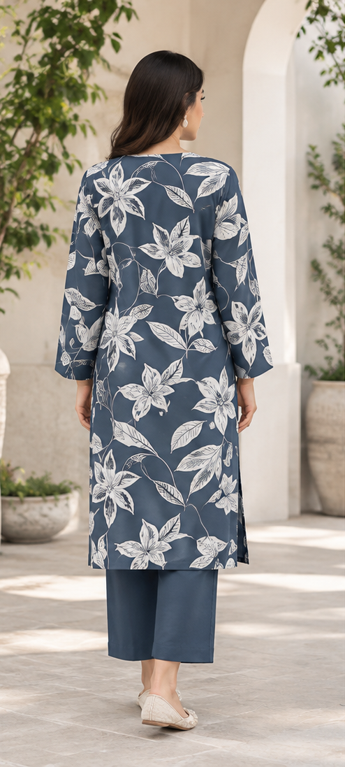 Navy Blue Unstitched Printed Lawn 2-Piece Suit