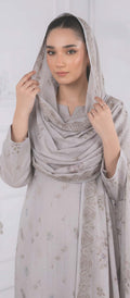 Silver Grey Embroidered Printed Dhanak with Chamki 3-Piece Suit– Unstitched