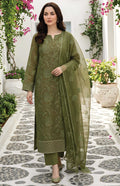 Olive Green Unstitched Embroidered Lawn Suit 3-Piece