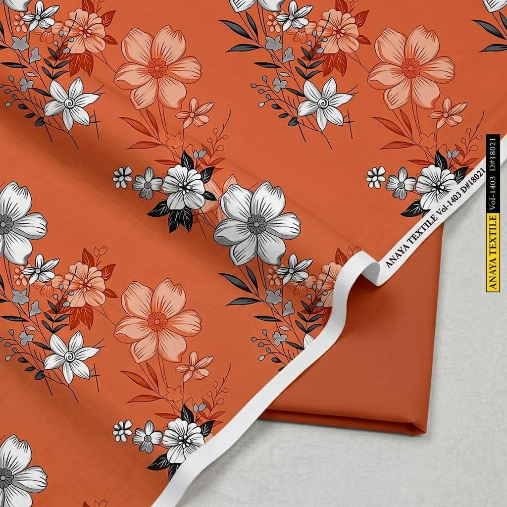 Orange Unstitched Printed Lawn 2-Piece Suit