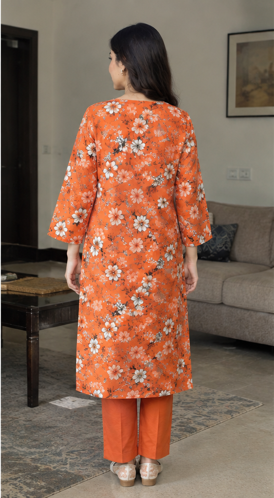 Orange Unstitched Printed Lawn 2-Piece Suit