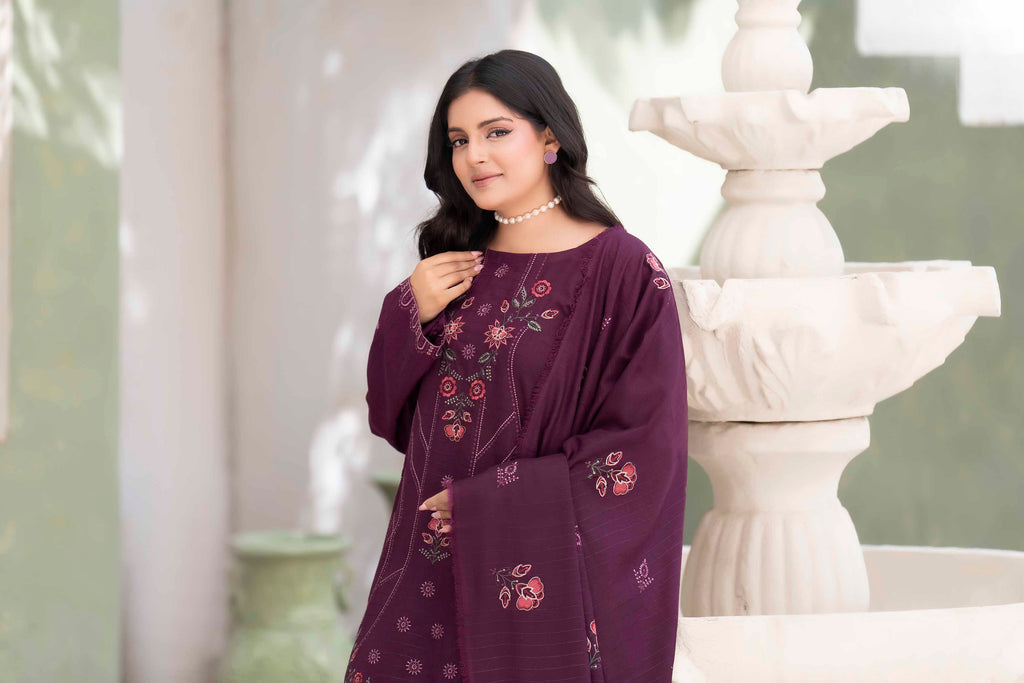 PLUM PURPLE LUXURY EMBROIDERED VELVET STRIPE CHAMKI SET