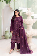 PLUM PURPLE LUXURY EMBROIDERED VELVET STRIPE CHAMKI SET