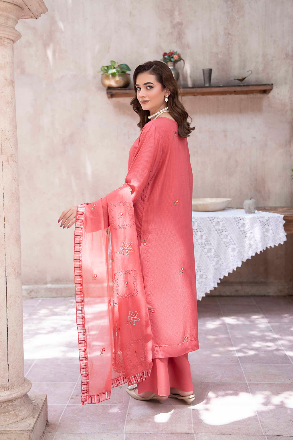 DUSTY ROSE EMBROIDERED SLUB ZARI VISCOSE SET