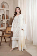 Pearl White Luxury Dhanak Suit With Velvet Shawl 3-Piece Suit – Unstitched