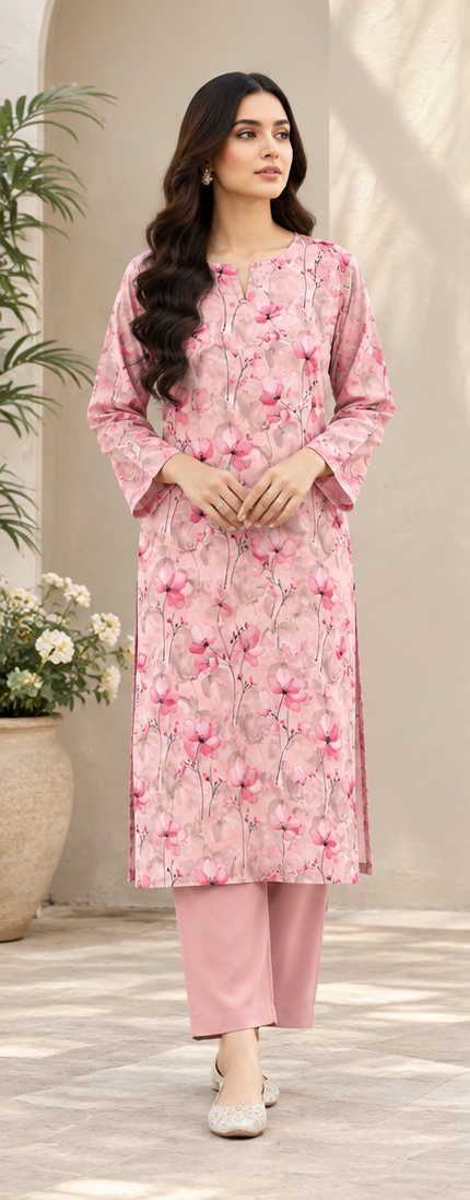 Pink Unstitched Printed Lawn 2-Piece Suit