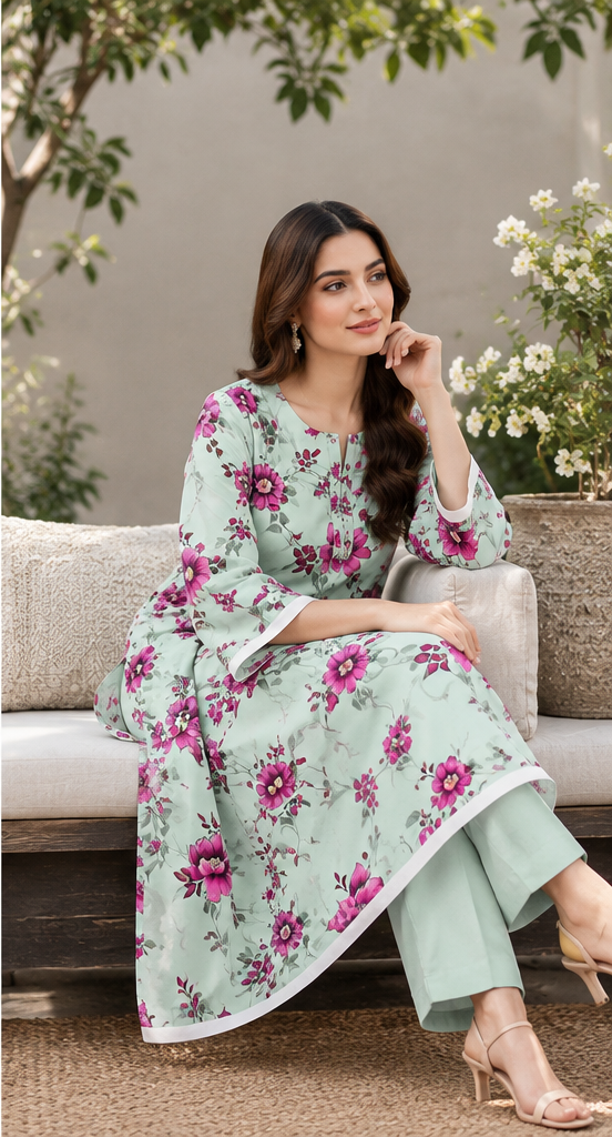 Pistachio Green Unstitched Printed Lawn 2-Piece Suit