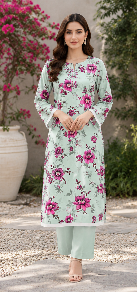 Pistachio Green Unstitched Printed Lawn 2-Piece Suit
