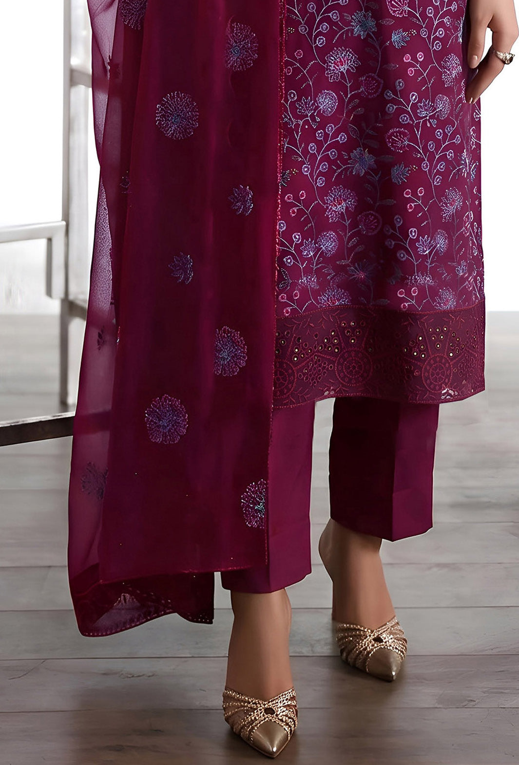 Plum Embroidered Karandi 3-Piece Suit – Unstitched