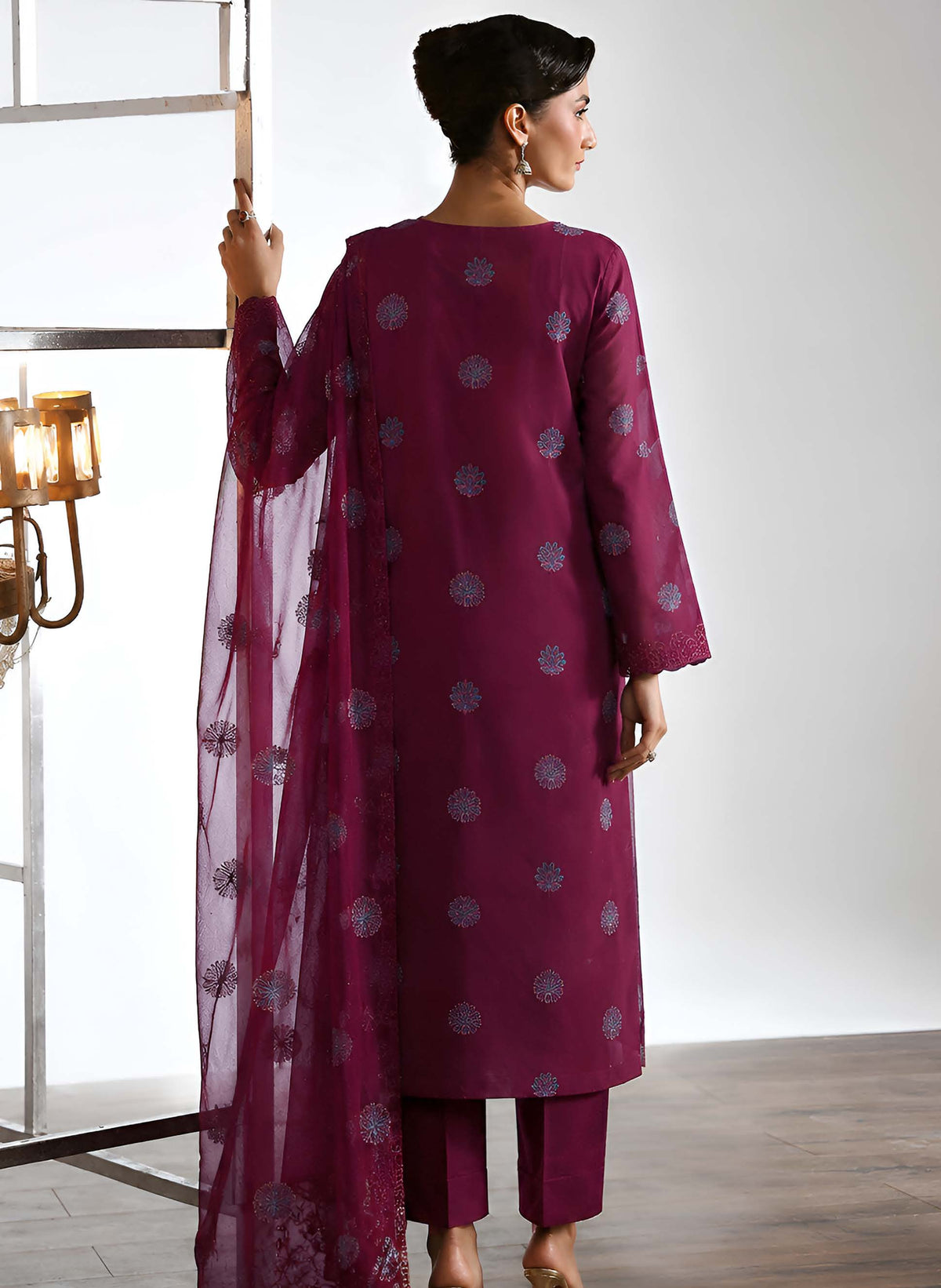 Plum Embroidered Karandi 3-Piece Suit – Unstitched