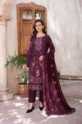 LUXURY PLUM EMBROIDERED SLUB ZARI VISCOSE SET
