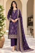 Plum Unstitched Embroidered Linen 3pc