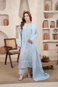 Ice Blue Luxury Dhanak Suit With Velvet Shawl 3-Piece Suit – Unstitched