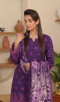Purple Embroidered Printed Khaddar Chicken Kari  3-Piece Suit