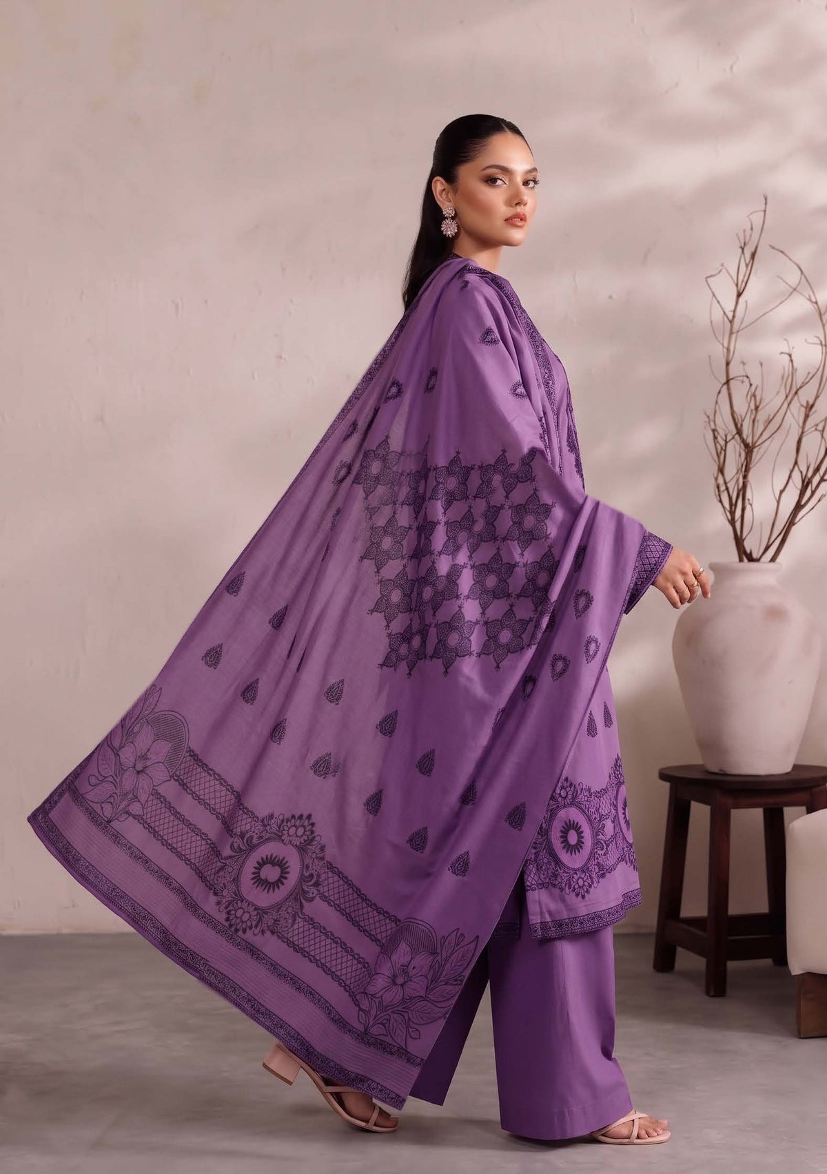Purple Premium Velvet Barosha 3 Piece Suit– Unstitched
