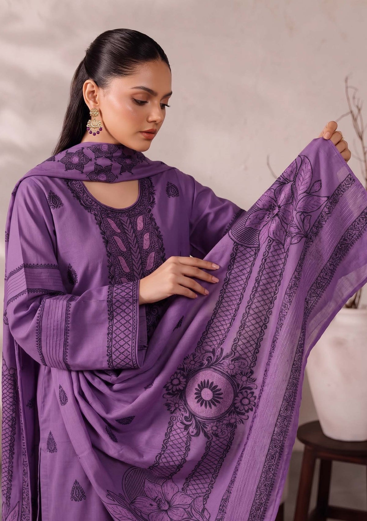 Purple Premium Velvet Barosha 3 Piece Suit– Unstitched