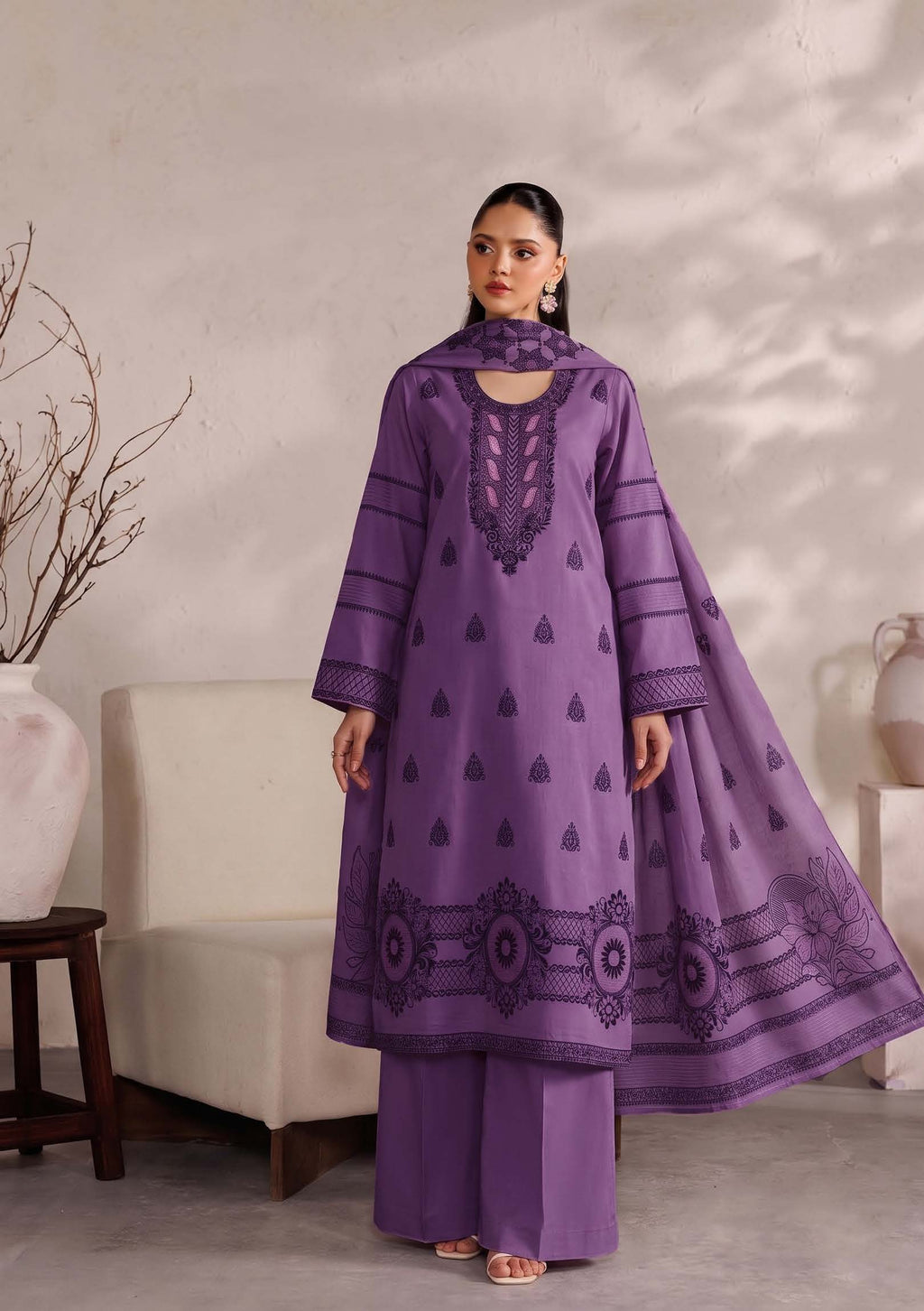 Purple Premium Velvet Barosha 3 Piece Suit– Unstitched
