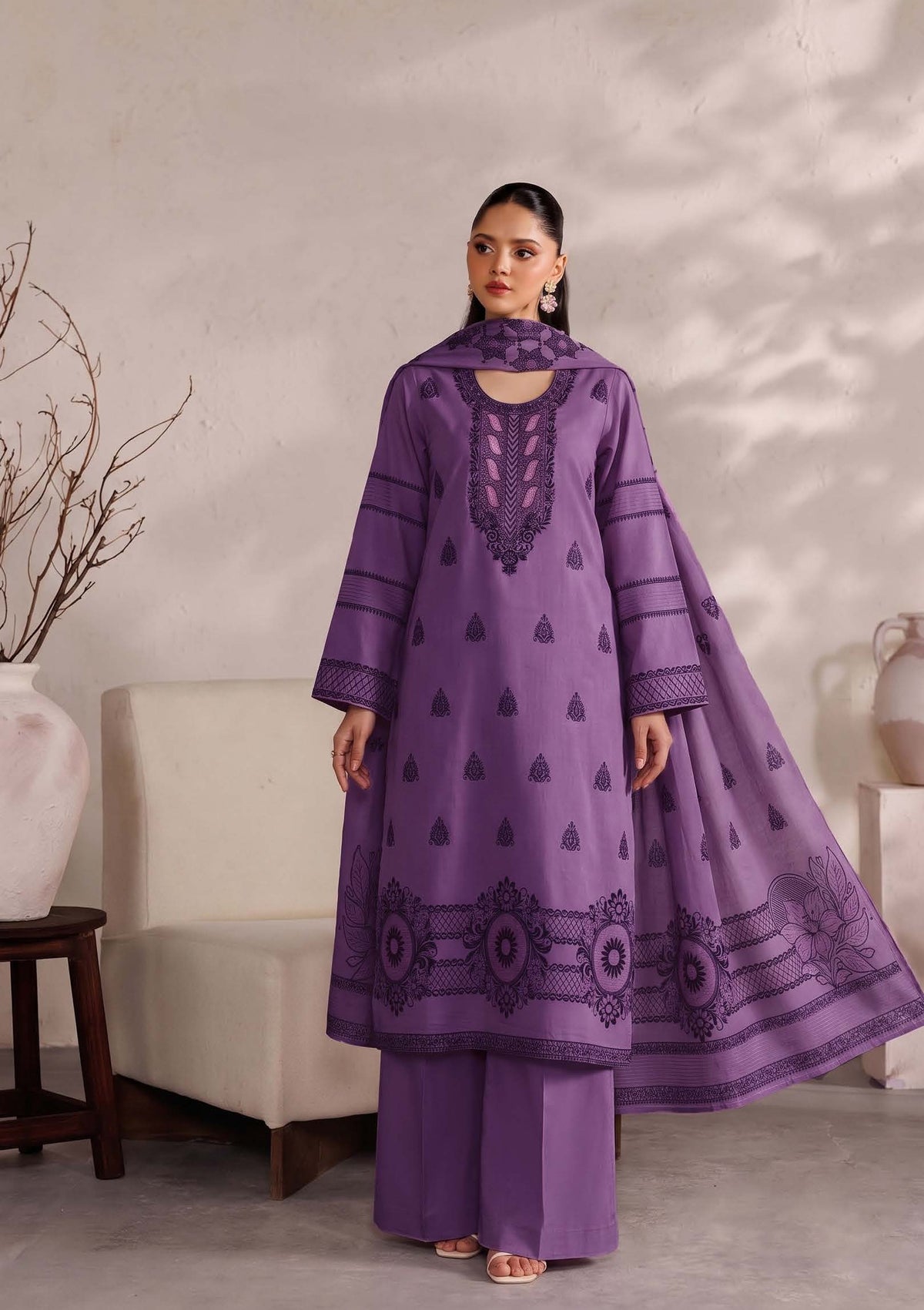 Purple Premium Velvet Barosha 3 Piece Suit– Unstitched