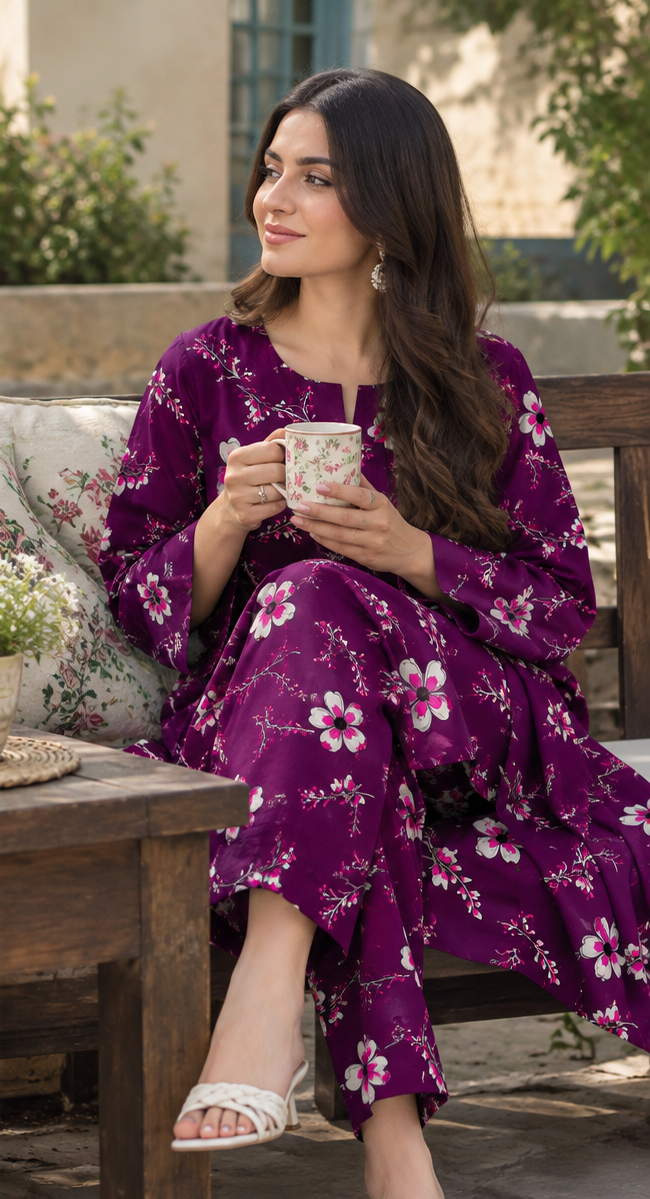Purple Unstitched Printed Lawn 2-Piece