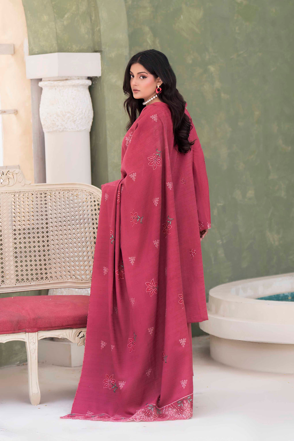 ROSE PINK LUXURY EMBROIDERED VELVET STRIPE CHAMKI SET