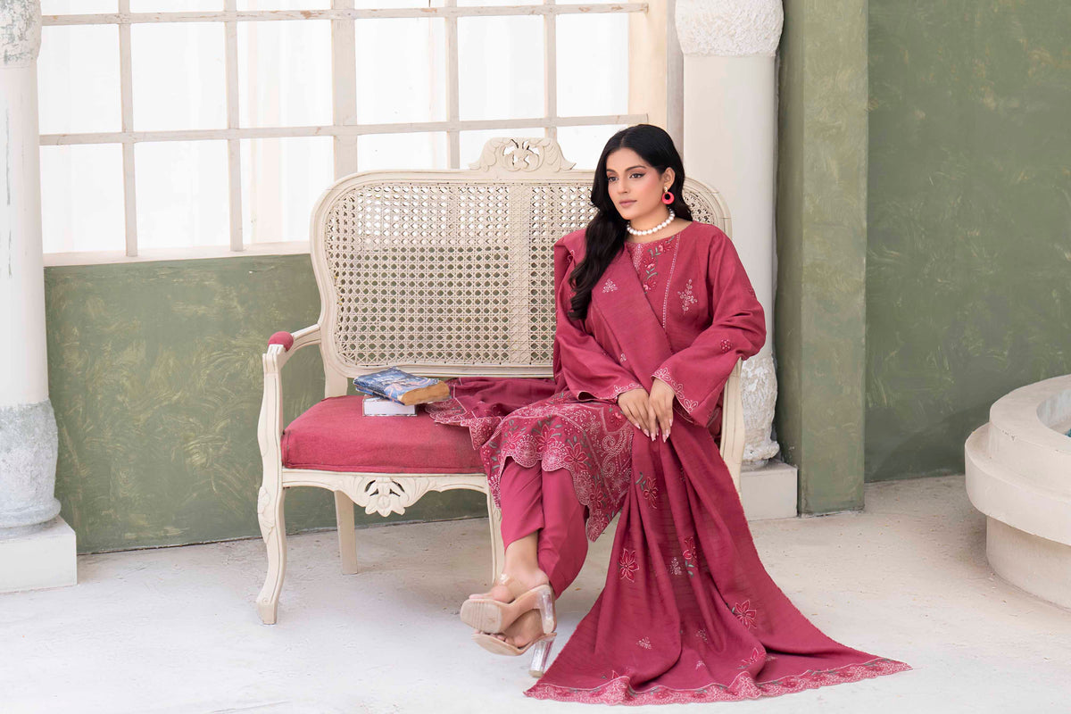 ROSE PINK LUXURY EMBROIDERED VELVET STRIPE CHAMKI SET