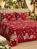Luxury Red Floral Crystal Cotton King Bed Set