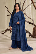 Royal Blue Embroidered Dhanak Chicken Kari 3-Piece Suit – Unstitched