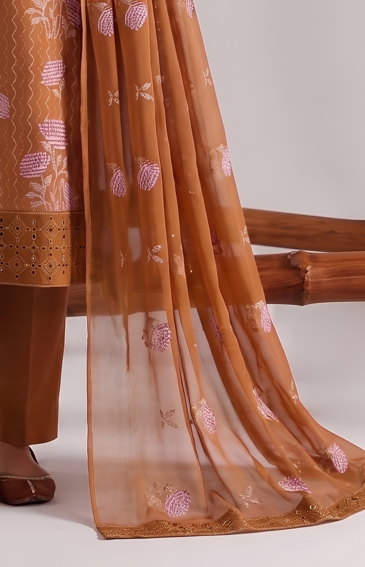 Rust Orange Embroidered Karandi 3-Piece Suit – Unstitched