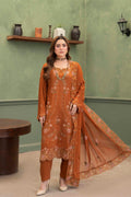 Rust Orange Embroidered Piece Suit with Crinkle Dupatta 3-Piece Suit